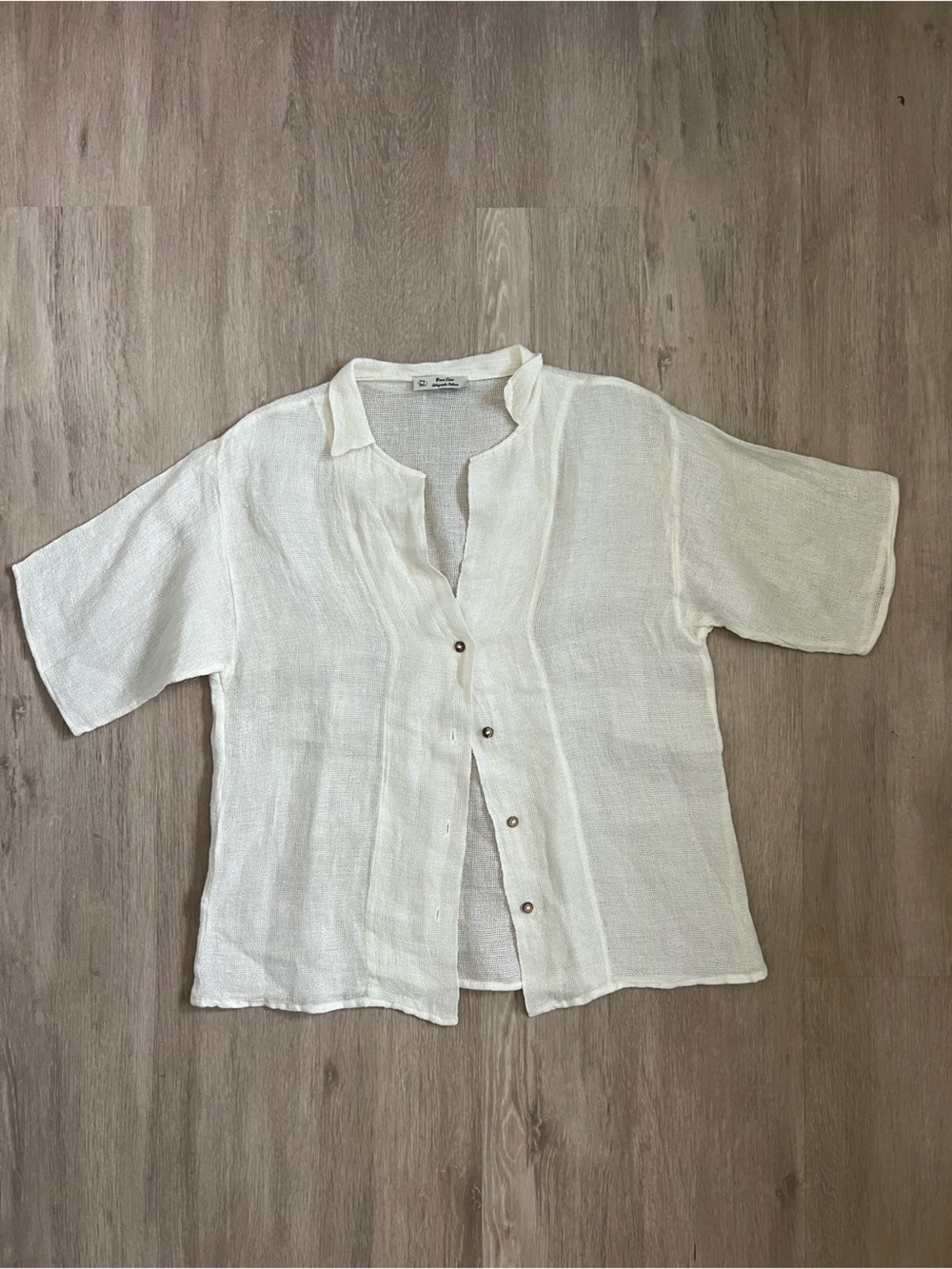 Puro Lino Italian Lightweight White Cream Button-Up loose weave short sleeve S